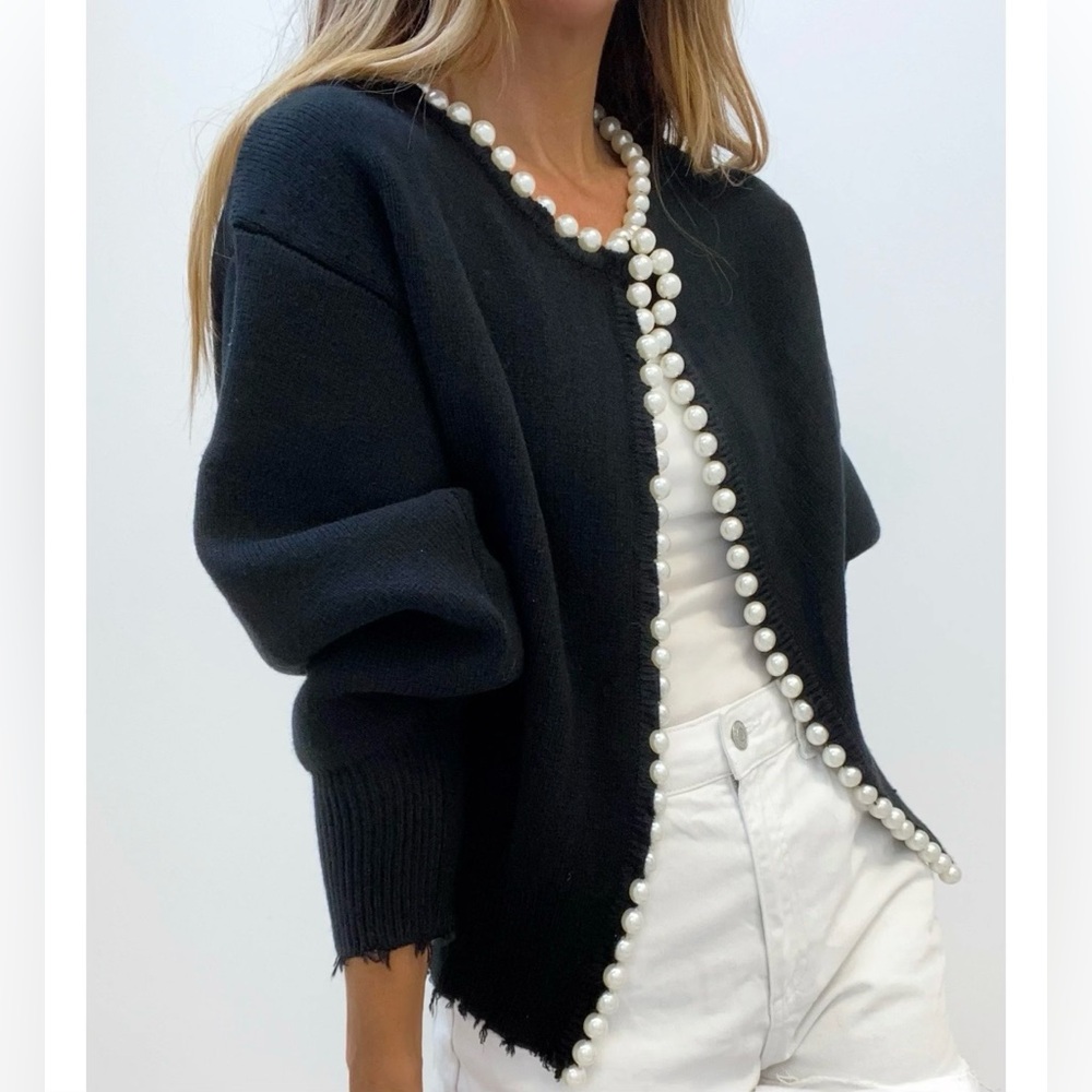 Vita Grace Isabella Pearl Edge Cardigan -Wool/Cashmere-Black-One Size